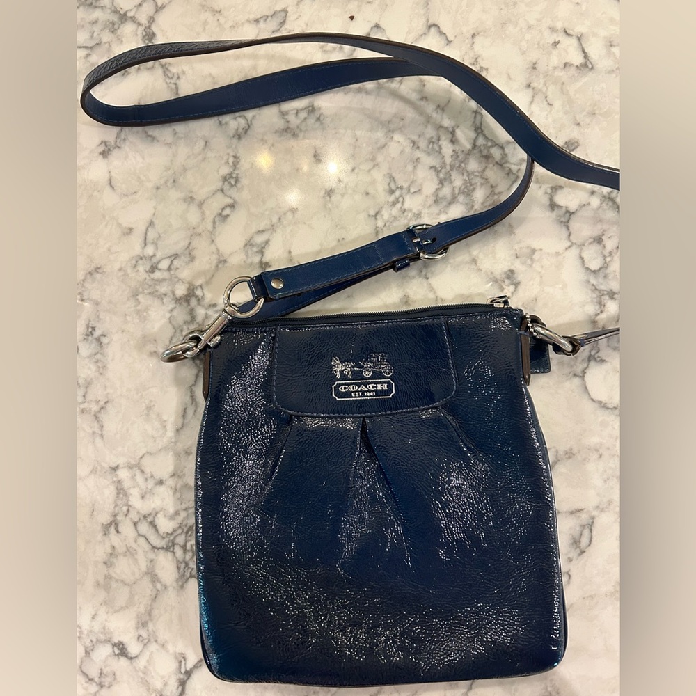 Coach shiny navy crossbody purse bag